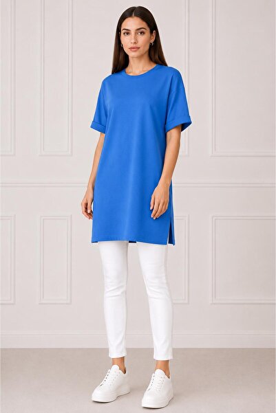Kuraff Giyim Women's Comfortable Cut-Out Half-Sleeve Combed Cotton Tunic with...