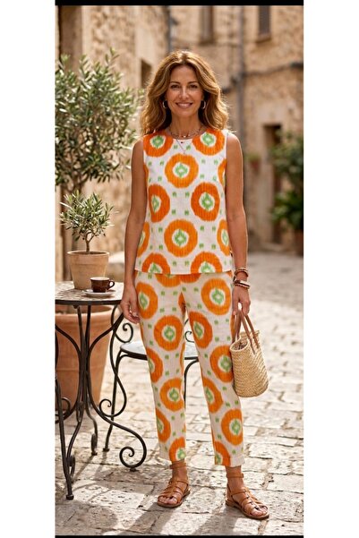 MODA Bluză cu model, mânecă japoneză, pantaloni cu croială morcov, set ergono...