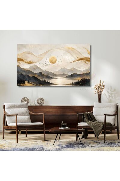Yatay Kanvas Tablo Toprak Tonları Doğa Gökyüzü MAnzarasi Modern Minimal Ev Salon Ofis Tablosu