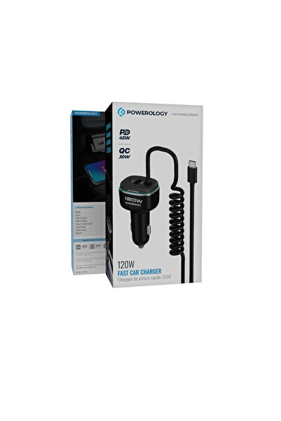 Powerology 120W Fast Car Charger Black/ Grey