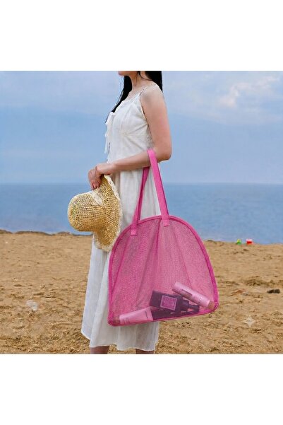 GlassySKY Şeffaf File Sade Model Plaj Çantası,Plaj Oyuncak,Tatil Deniz Kumsal...