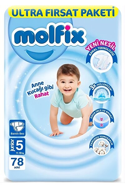 Molfix Bebek Bezi 3D 5 Beden 11-18 Kg 78li Ultra Fırsat Paketi