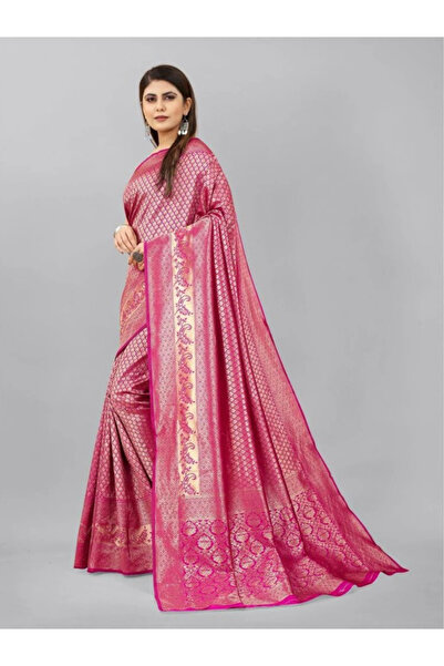 MYSMAR Bright Pink Banarasi-Style Saree with Silver Zari Weaving - MAF3149 | ...