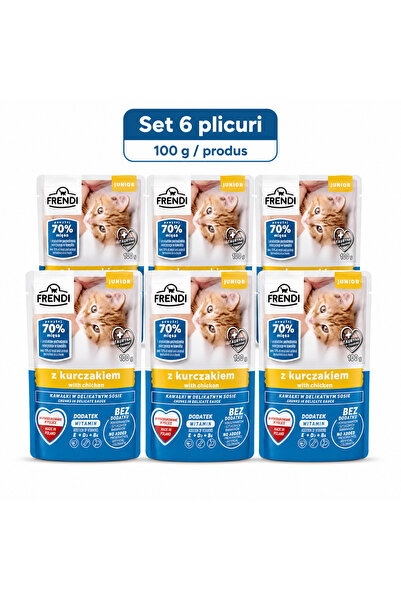 FRENDİ Cat cu Pui Junior, hrana umeda pentru pisici, Set 6 plicuri, 6 x 100 g