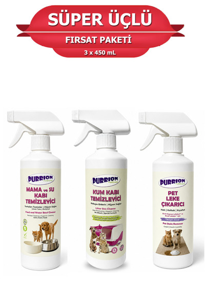 Purrion Natura Kum Kabı Temizleyici + Mama ve Su Kabı Temizleyici + Pet Leke ...