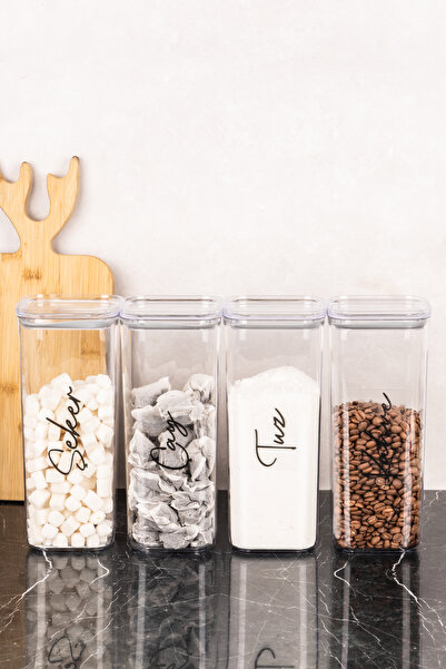dnshome Set of 4 1700 ml Storage Containers Set of Acrylic Jars with Labels f...