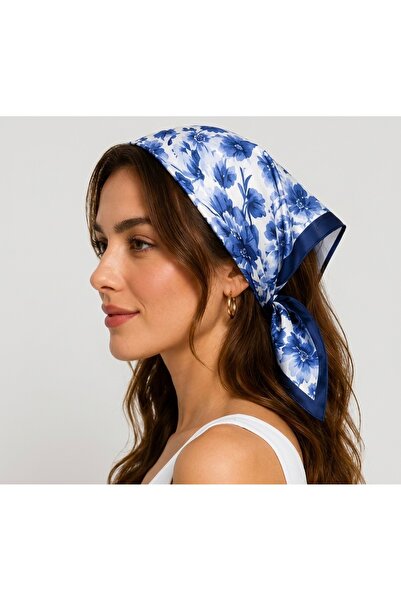 IŞIKTAŞ COLLECTİON Blue Floral Pattern Scarf Bandana 50*50