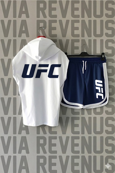 Vordevia Tricou sport cu glugă și mâneci zero imprimat UFC față și spate și p...