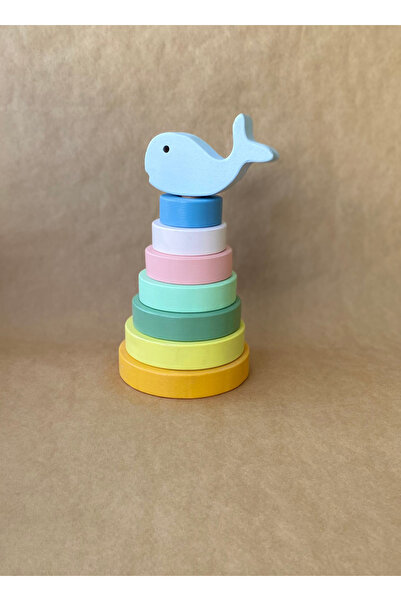tiny wood Pastel Renk Ahşap Balık Halka Geçirme Kulesi – Montessori Eğitici O...