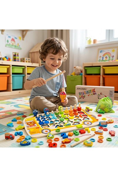 KRUZZEL Puzzle Educativ Multifunctional din Lemn Montessori pentru Copii, Sor...