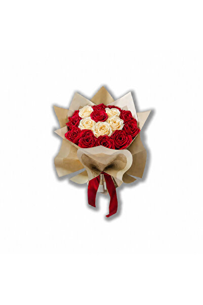 Boutique Bellaria Buchet 17 Trandafiri de Lux din Satin Bicolor Crem cu Roșu ...