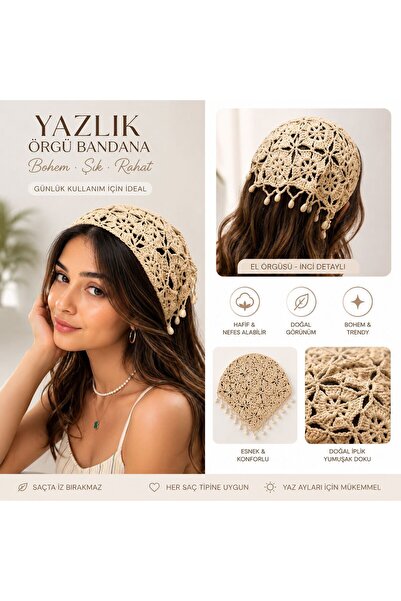 ASELMAVİ YAZLIK ÖRGÜ BANDANA EL ÖRGÜSÜ