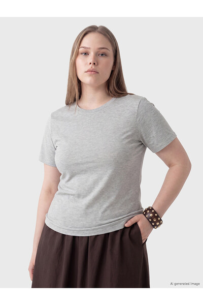 LC Waikiki Nevavm Big Size Oval Neck Women's T-Shirt with Difference