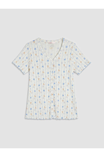 LC Waikiki Ozmarka New Season V-Neck Printed Maternity Pajama Top