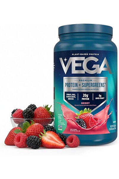 VEGA Protein and Greens, Berry Flavor, 20g Plant-Based Powder, Low Carb, Dair...