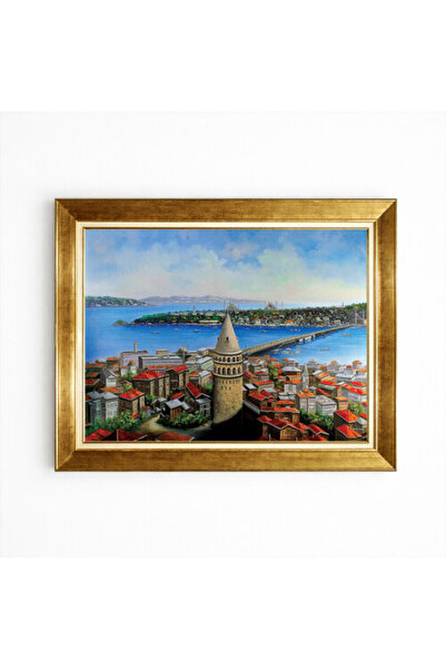 giyense Tablore Panoramik Galata Kulesi Ve İstanbul Manzaralı Yağlı Boya Doku...