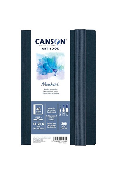 Canson كتاب فني من مونتفال، دفتر ألوان مائية بغلاف صلب، CP 300 غرام، 14x21.6 ...