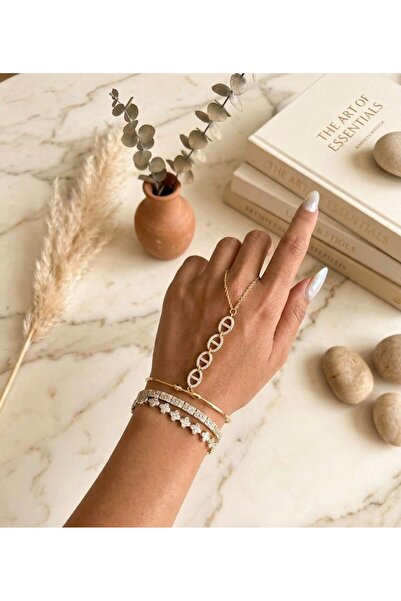 MonCheriAccessoire 14K Altın Kaplama Zirkon Taşlı Kelepçe Şahmeran