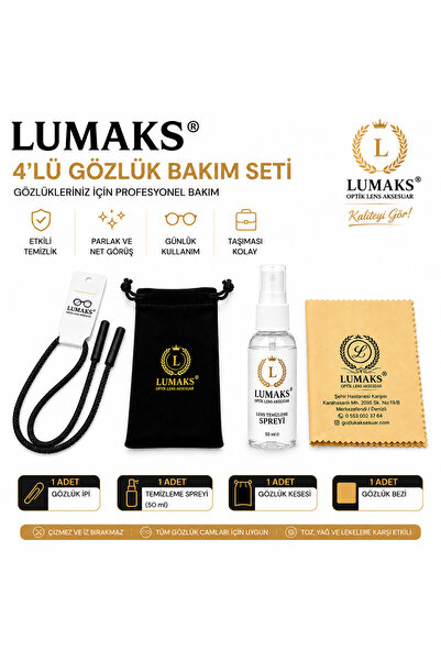 LUMAKS Premium 4’lü Gözlük Bakım Seti | 50 ml Gözlük Temizleme Spreyi + Mikro...