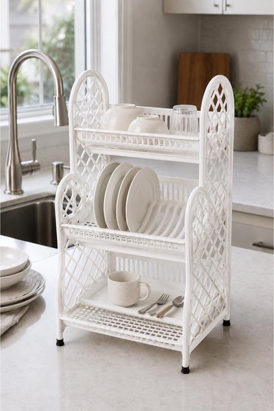 laverahome Plastic Dish Drying Rack Multi-Layer Dish Rack - White Color