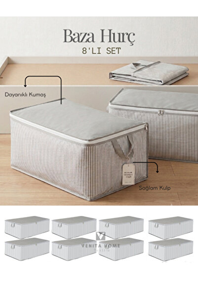 Venita Home 8 Adet - Çizgili Büyük Boy Baza Altı Ve Çekyat Tipi Hurç 65 x 45 ...