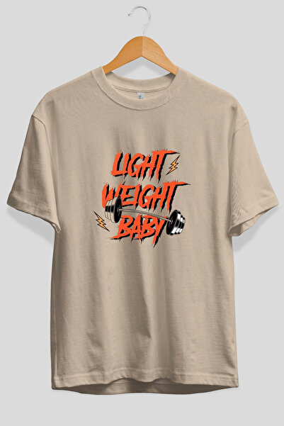Ankhises Tricou bej cu imprimeu frontal, ușor și supradimensionat pentru bebe...