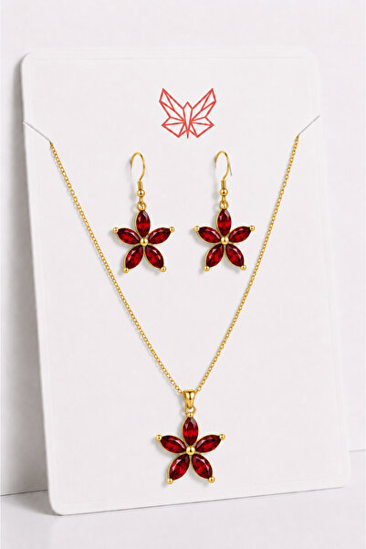 MakeWell Lotus Flower Figured Gold Necklace and Earring Jewelry Set – Women's...