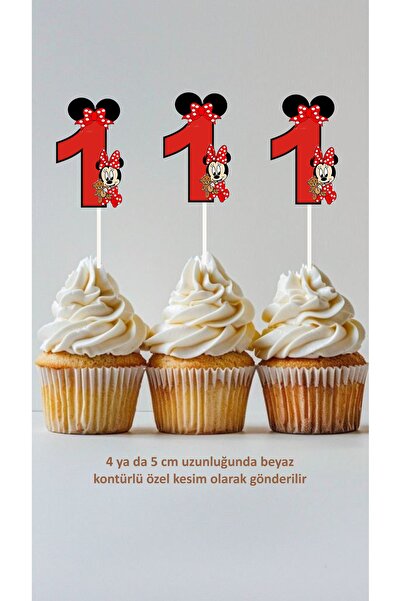 Sinek Kupası Tasarım Minnie Mouse 1 Year Old Themed Concept Toothpick Cupcake...
