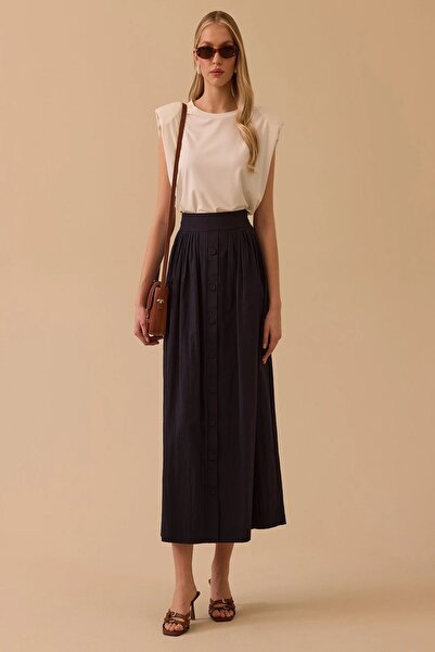 Rain and River Long Skirt with Pleated Pockets