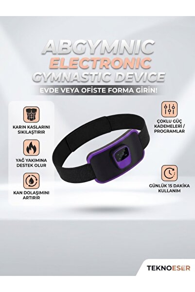TeknoEser EMS Karın Kası Kemeri – Elektrikli Göbek Eritme Fitness Kas Stimüla...