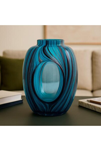 Generic Modern glass vase with turquoise lines