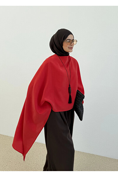 MODA AKSA 5541 KIRMIZI PELERİN BLUZ
