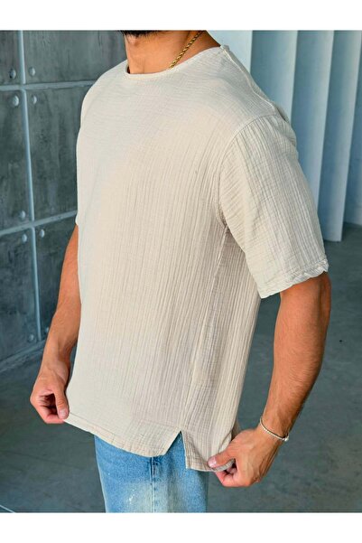 FO4RBS MÜSLİN KUMAŞ OVERSIZE T-SHİRT- KREM
