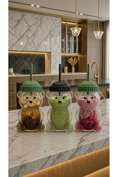 Mirolex Cute Teddy Bear Glass Tumbler 470ml with Straw & Lid | Reusable Drink...