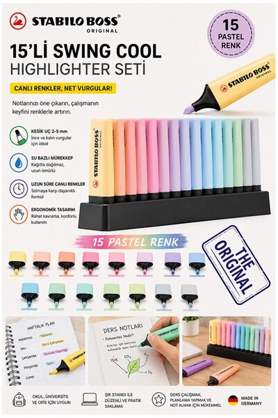 Artmaster 15 Χρώματα Highlighter Pen 1 Πακέτο Γνήσιο Stabilio Boss 15 τεμαχίω...