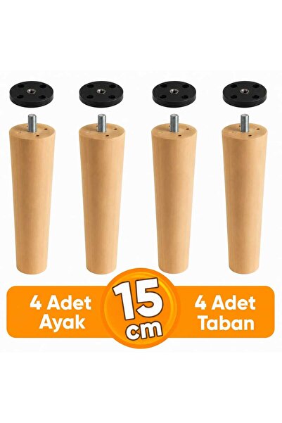 DETAY YAPI MALZEMELERİ 15cm Gürgen 4'lü Konik Ahşap Ayak, Baza Ayağı, Koltuk ...