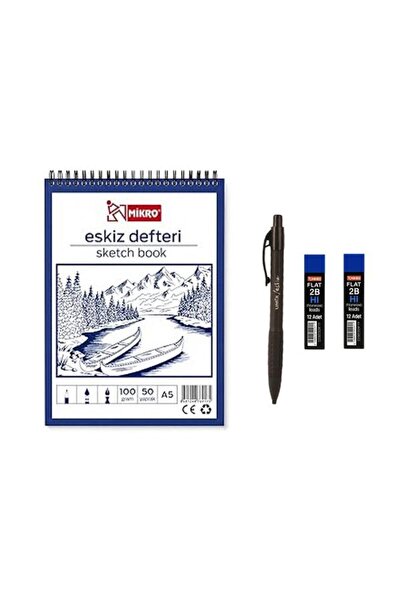 Umix Eskiz Versatil Kalem 1.8 x 0.9 Mm Siyah + Mikro A5 50 Yaprak 100 gr Eski...
