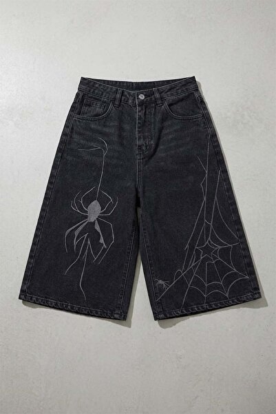 Köstebek Siyah Gotik Spider Wodak Y2K Unisex Baggy Şort