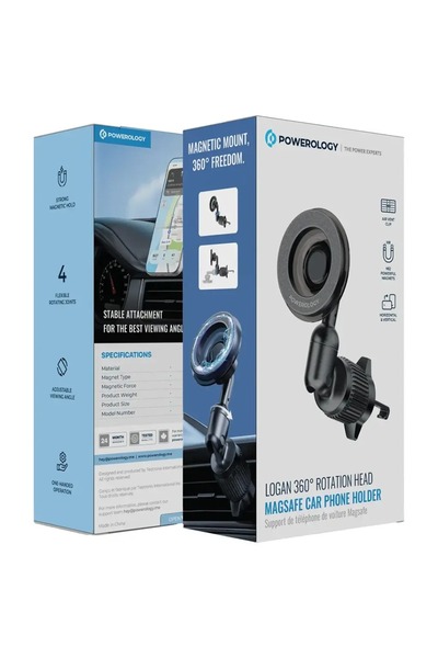 Powerology Logan 360° Rotation Head Magsafe Car Phone Holder Black
