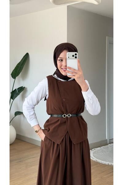 NİLNUR MODA Novi sezonski set ženske suknje i prsluka (sa pojasom kao poklon)