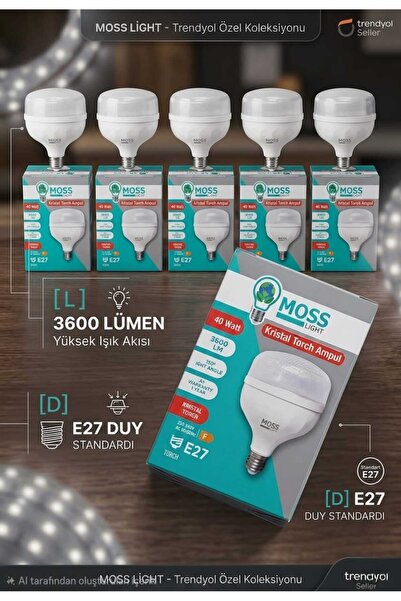 moss light VİP AYDINLATMA / 40 WATT KRİSTAL TORCH AMPÜL 5 ADET