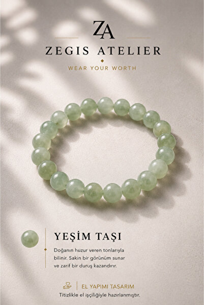 Zegisatelier 8 mm Yeşim Doğal Taş Bileklik