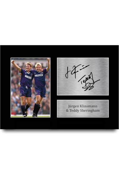 HWC Trading Jurgen Klinsmann & Teddy Sheringham Gift Signed A4 Printed Autogr...