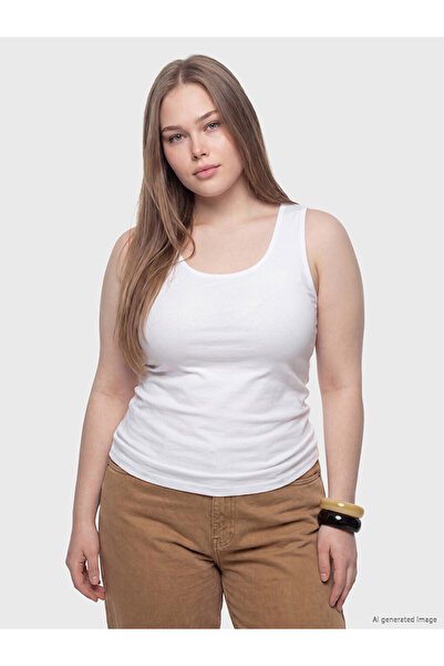 LC Waikiki Lcwaikiki Curve White Large Size U-Neck Women's Undershirt