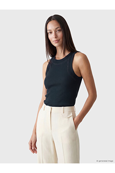 LC Waikiki Lcw Everyday Navy Blue Crew Neck Women's Tank Top with Stones