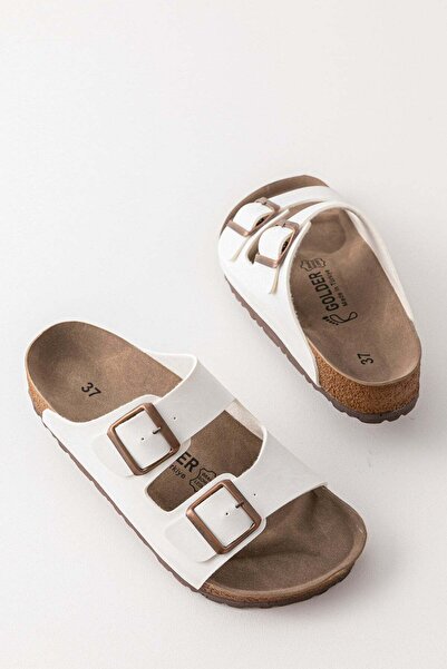 Golder Unisex White Soft Pad Sole Double Strap Buckle Daily Comfortable Summe...