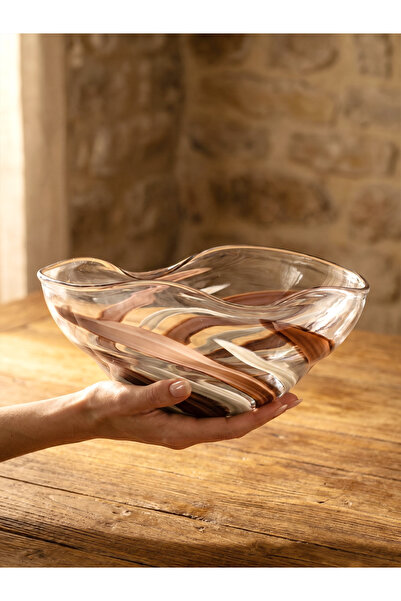 NAHR Luxury Handmade Decorative Glass Bowl with Wave Design in Burgundy and G...