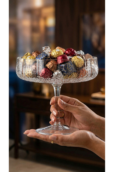 NAHR 22X20Cm Luxury Ribbed Design Dessert Glassware Elevated Base Glass Candy...