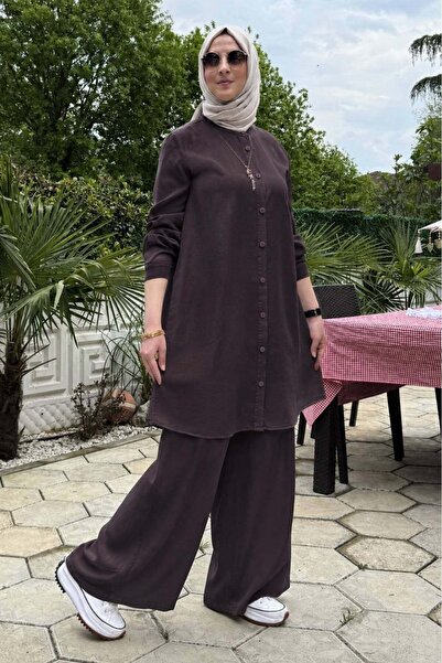 Rabia Şamlı Ezgi Pantolonlu Takım Kahve