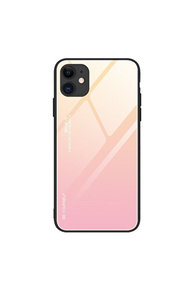 OEM Glass Case Apple iPhone 12 / iPhone 12 Pro Κίτρινο / Ροζ